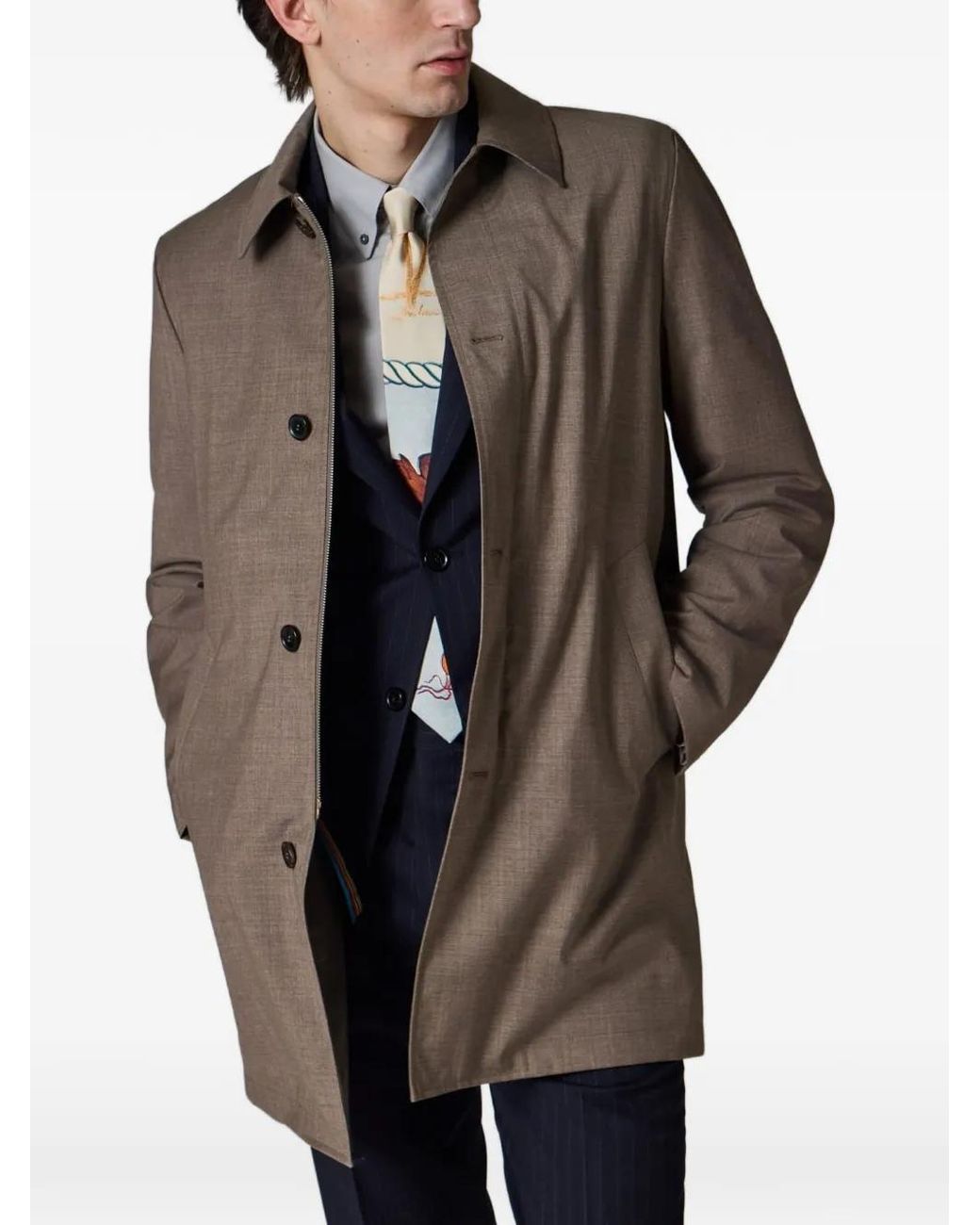 Paul Smith Brown Storm System' Wool Mac With Detachable Gilet for men