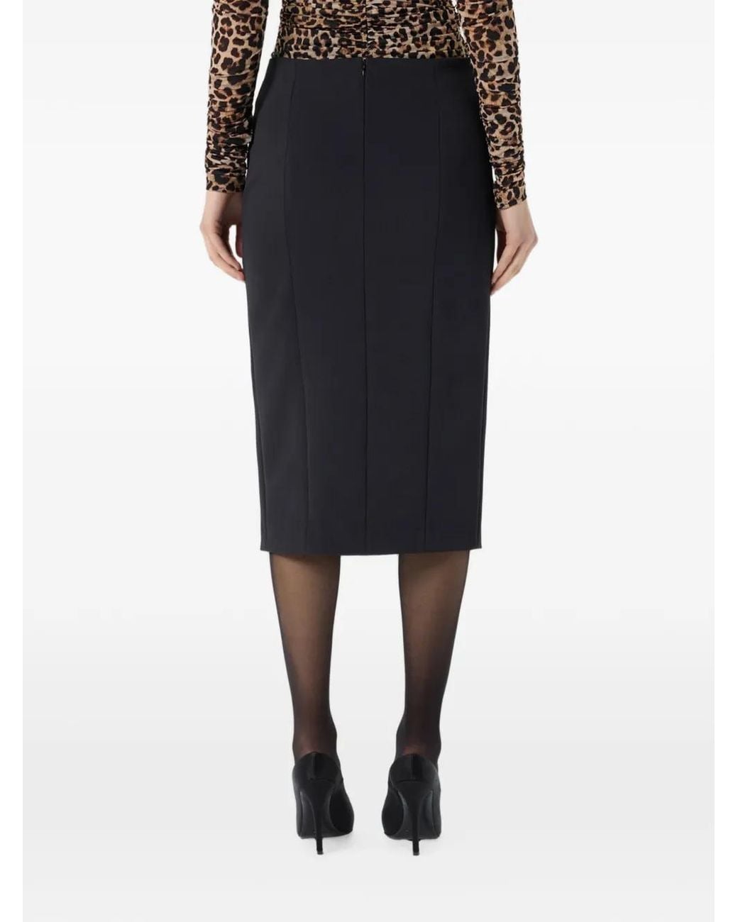 Blumarine Black Embroidered-Slit Midi Skirt
