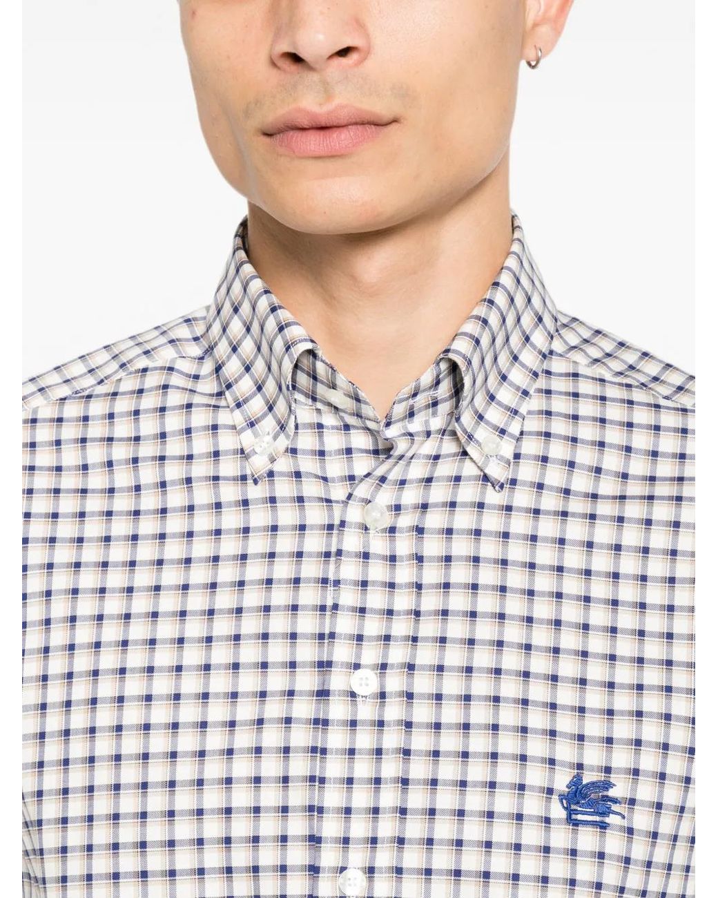 Etro White Check-Pattern Button-Down Shirt for men