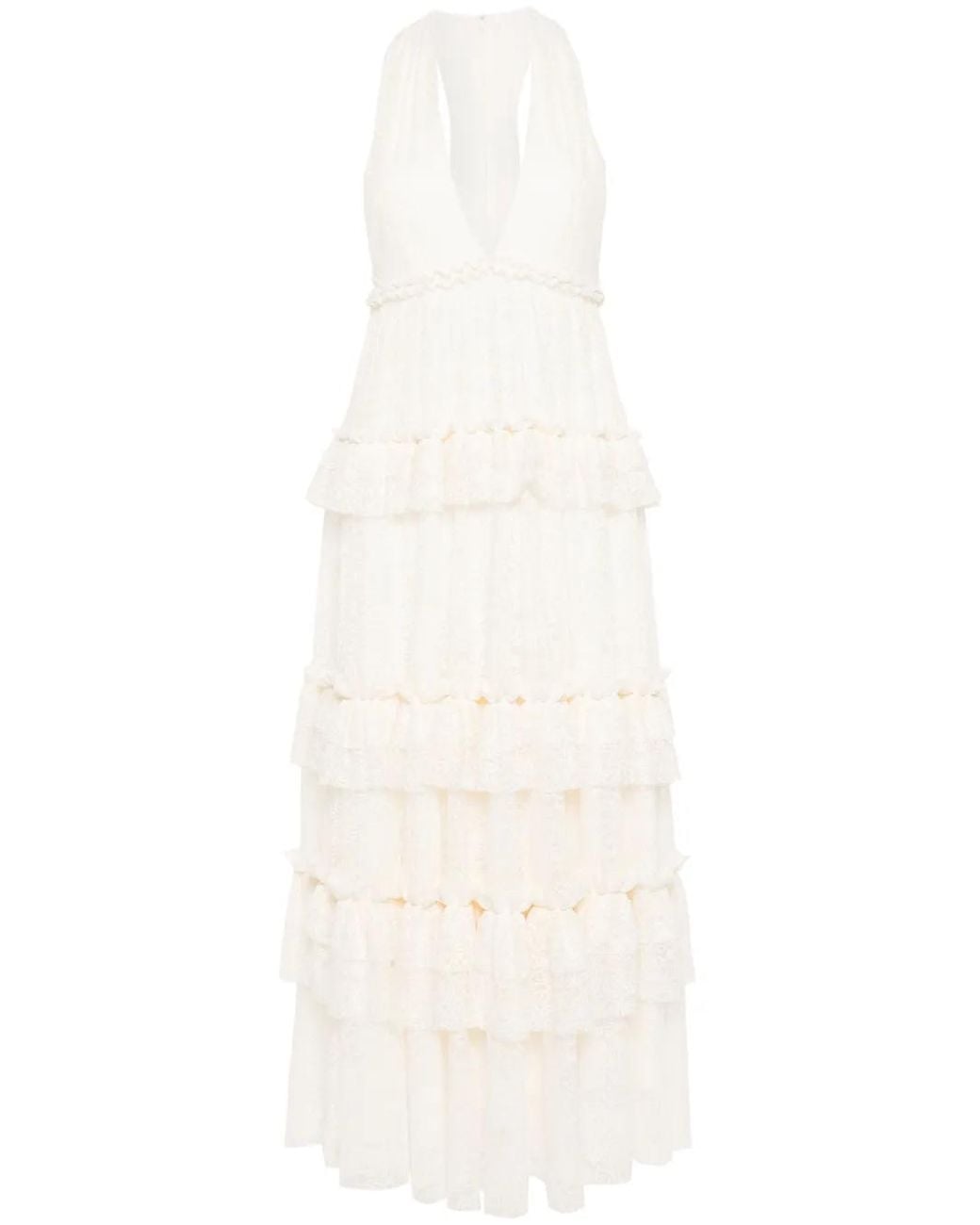 Philosophy Di Lorenzo Serafini White V-Neck Lace Midi Dress