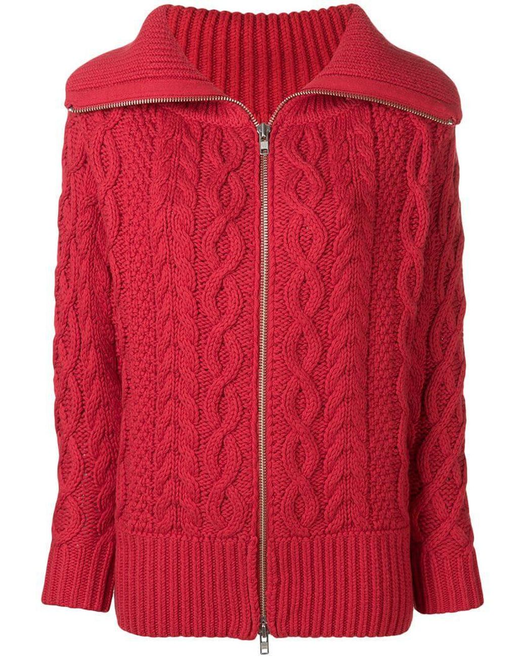 Self-Portrait Cable-knit Cardigan in Red | Lyst