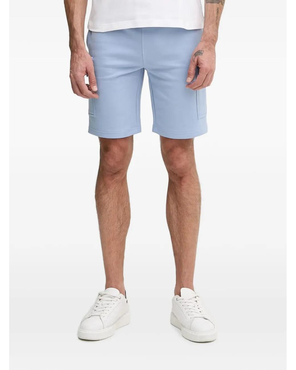 Lacoste Blue Cotton Fleece Cargo Shorts for men