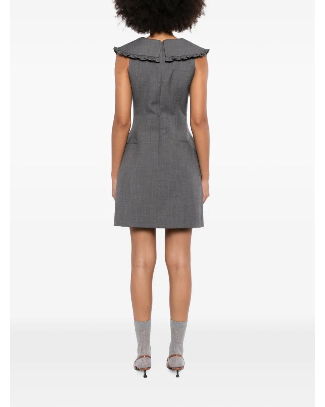 ShuShu/Tong Gray Bow-Detail Ruffled-Shoulder Dress