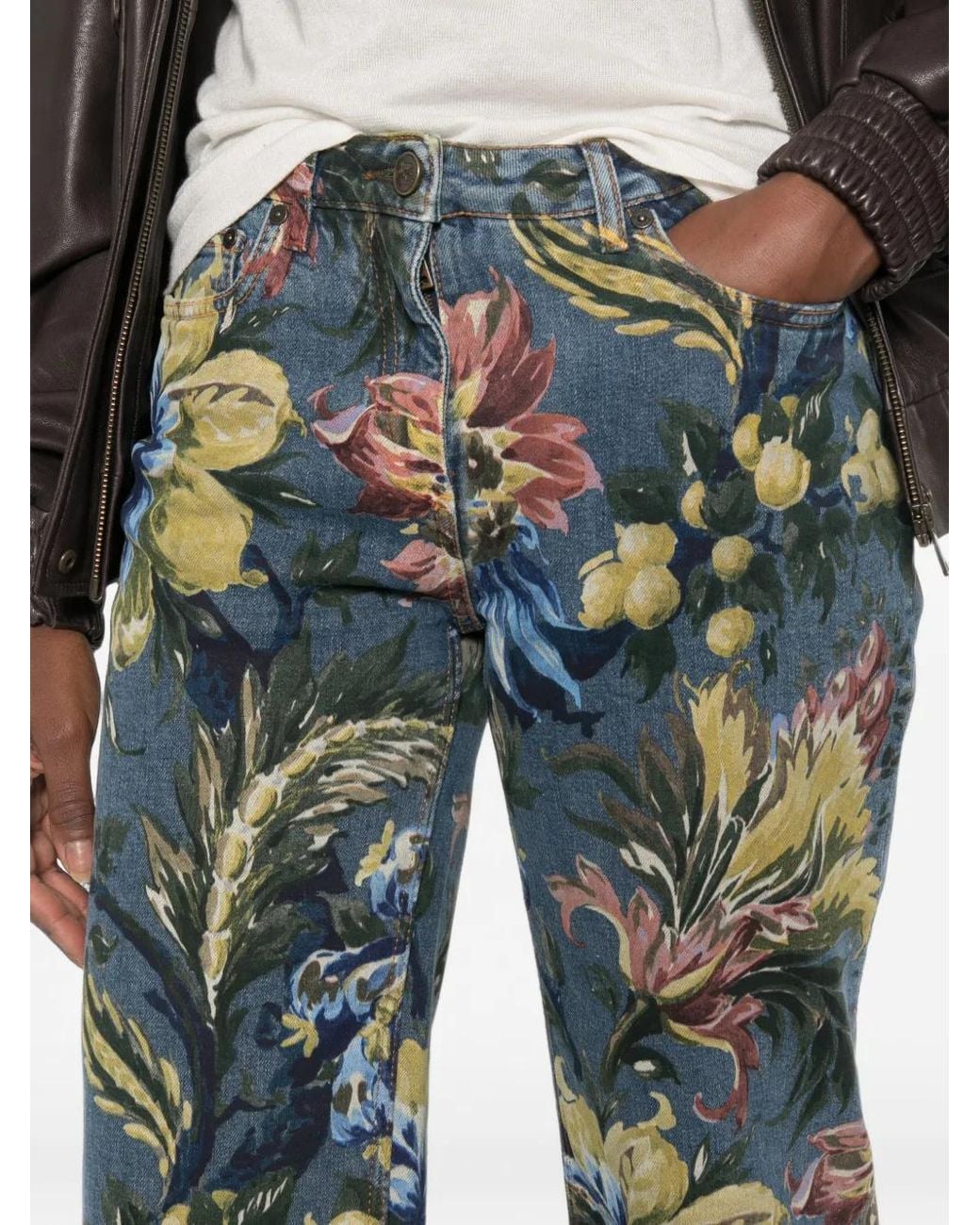 Etro Blue Jean À Fleurs