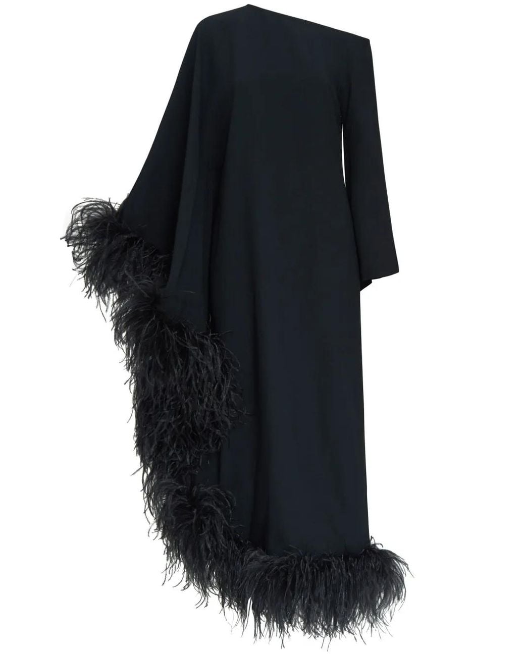 Taller Marmo Black Ubud Extravaganza Feather-Trim Maxi Dress