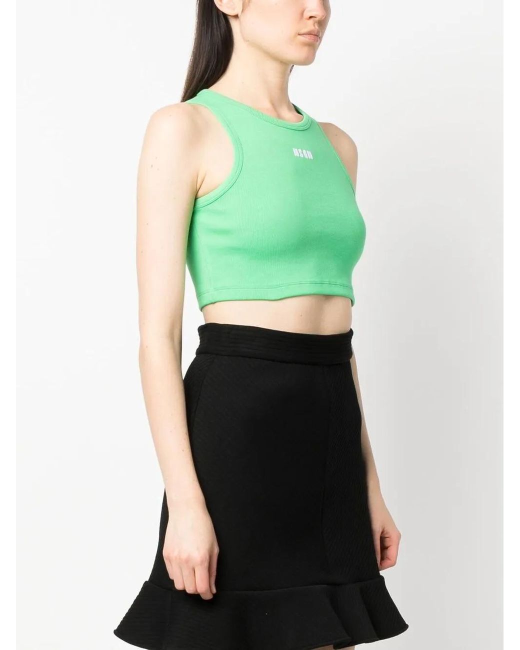 MSGM Green Logo-Print Sleeveless Top