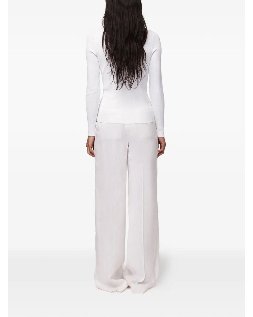 Another Tomorrow White Ribbed-Knit V-Neck Cardigan
