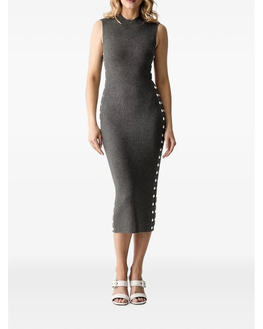 Karl Lagerfeld Black Ribbed-Knit Stud-Embellished Dress