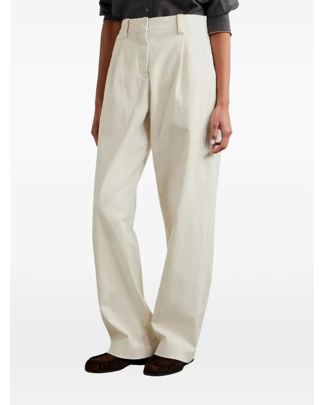 Brunello Cucinelli White Pleated Straight-Leg Trousers