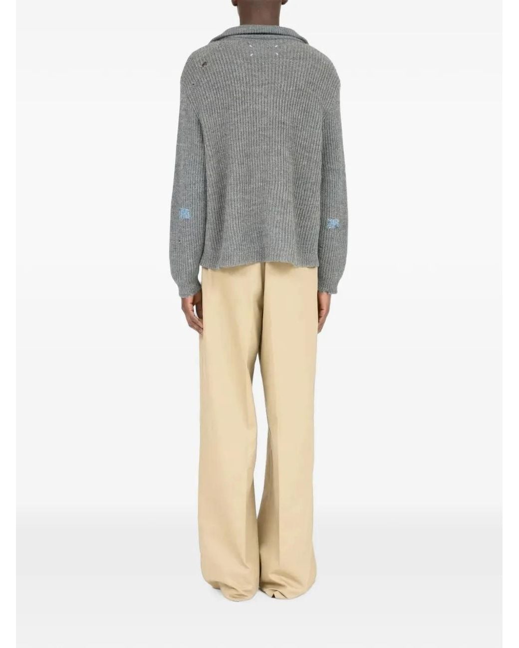 Maison Margiela Gray Distressed Ribbed-Knit Sweater