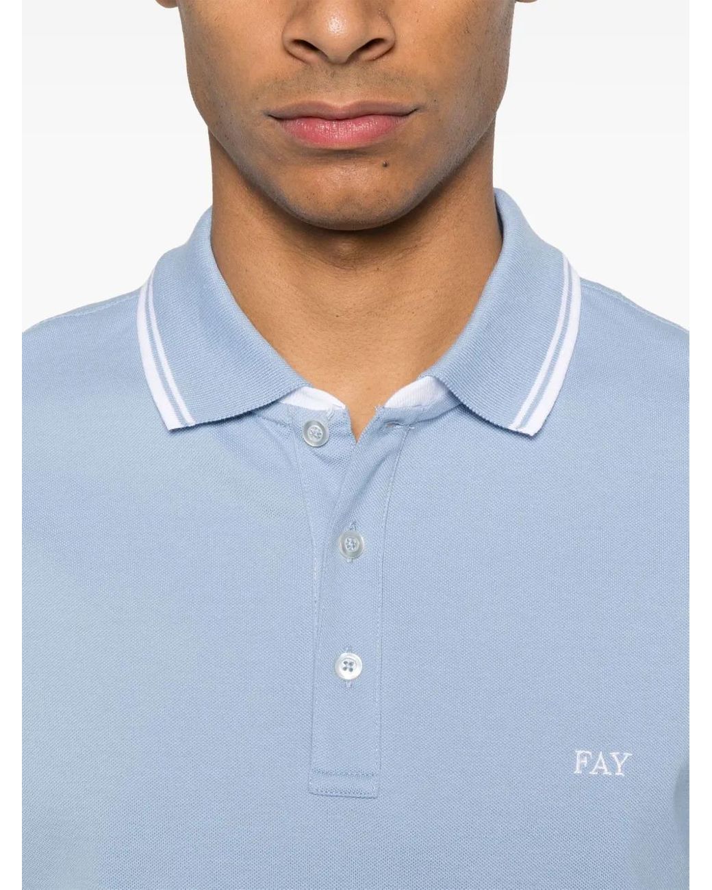 Fay Blue Logo-Embroidered Polo Shirt for men