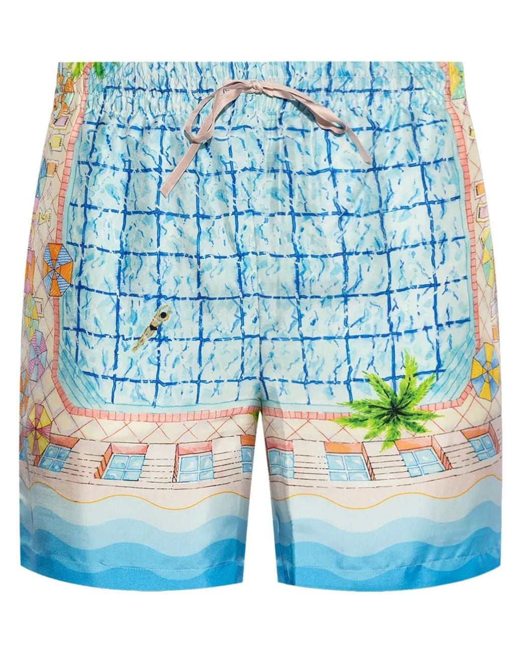 Casablanca Blue Silk Printed Bermuda Shorts for men