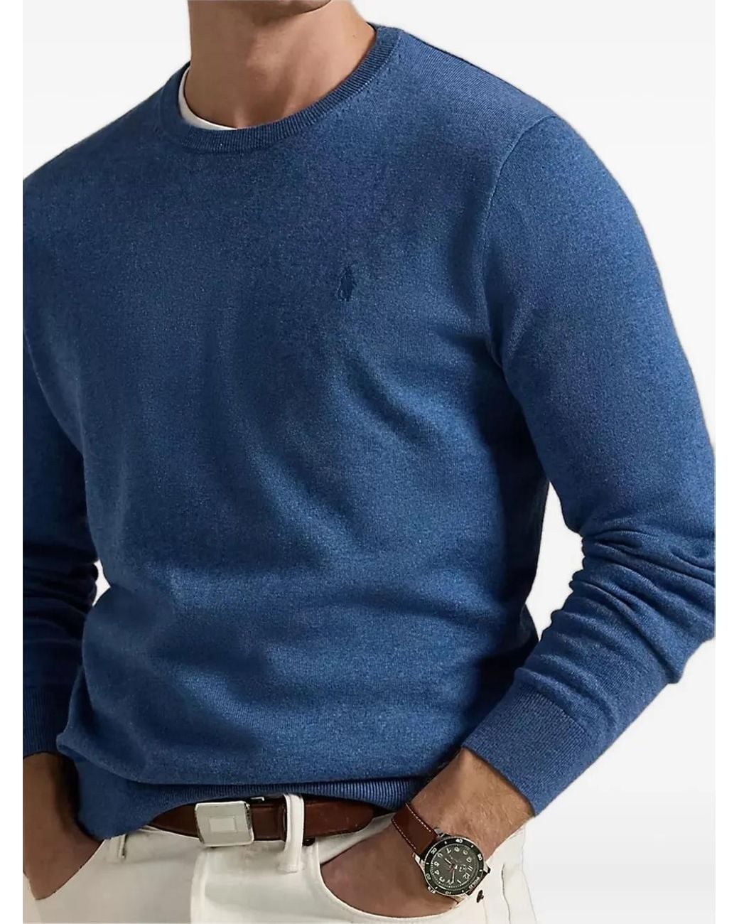 Polo Ralph Lauren Blue Embroidered Crew-Neck Sweater for men