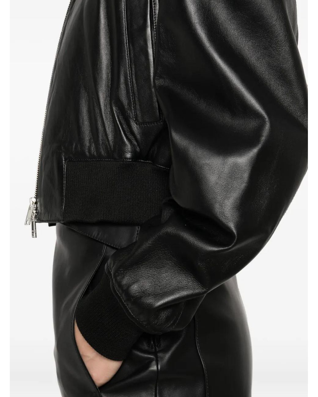 Arma Black Desy Cropped Zip-Front Leather Jacket