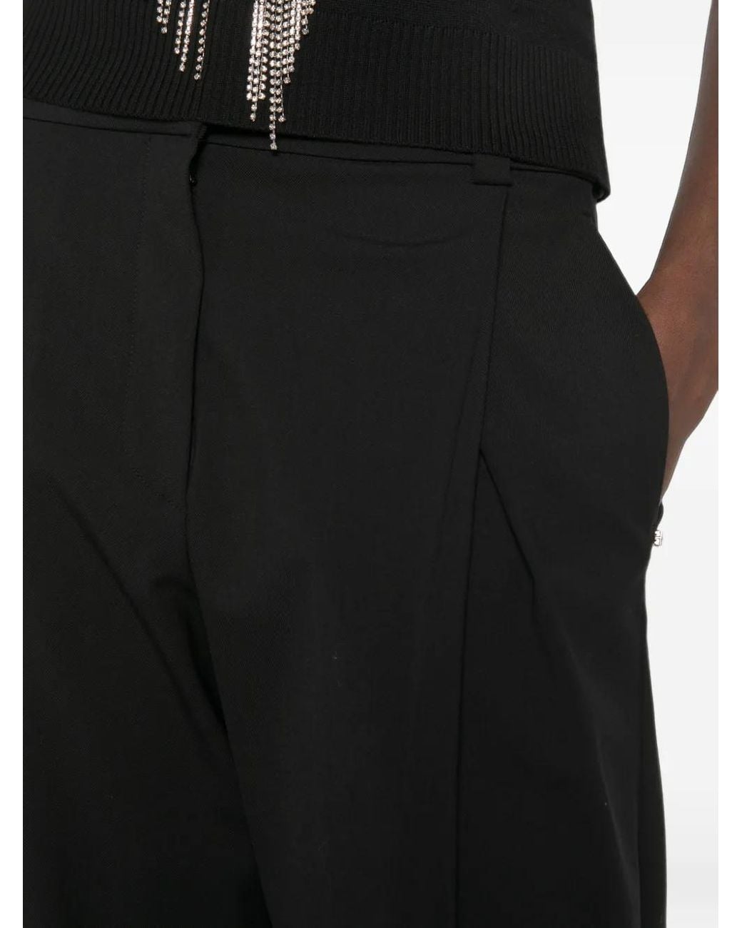 Sportmax Black Pantalon En Laine À Design Plissé