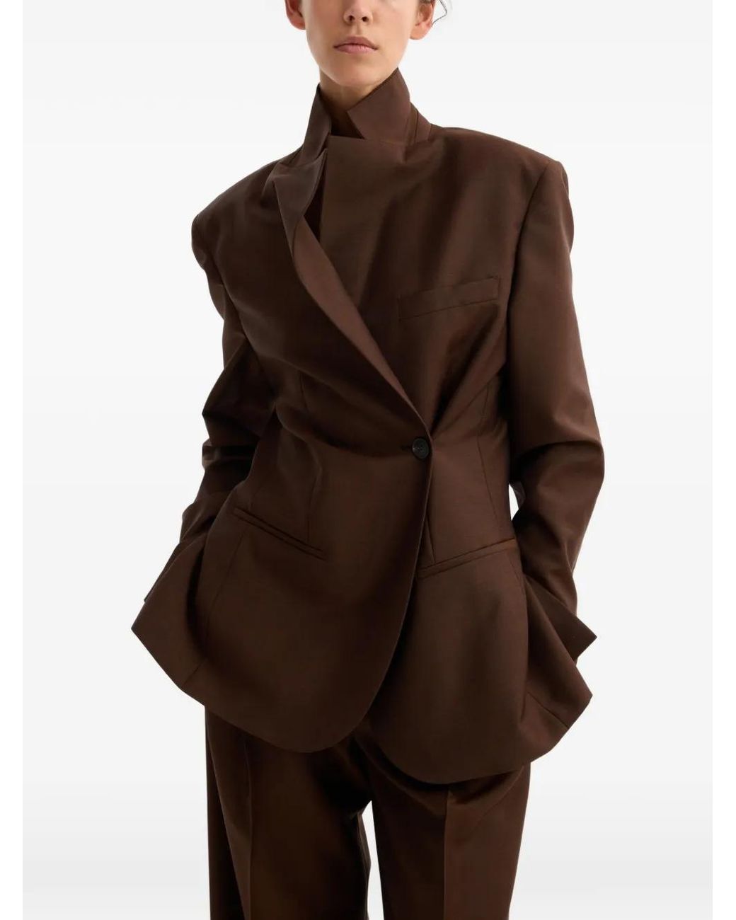 Rohe Brown Piqué Overlap Suit Jacket