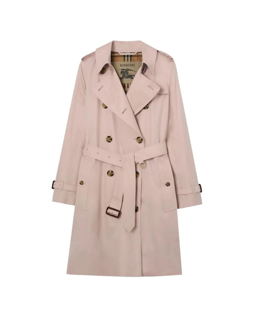 Burberry Pink Mid-Length Tropical Gabardine Kensington Trench Coat