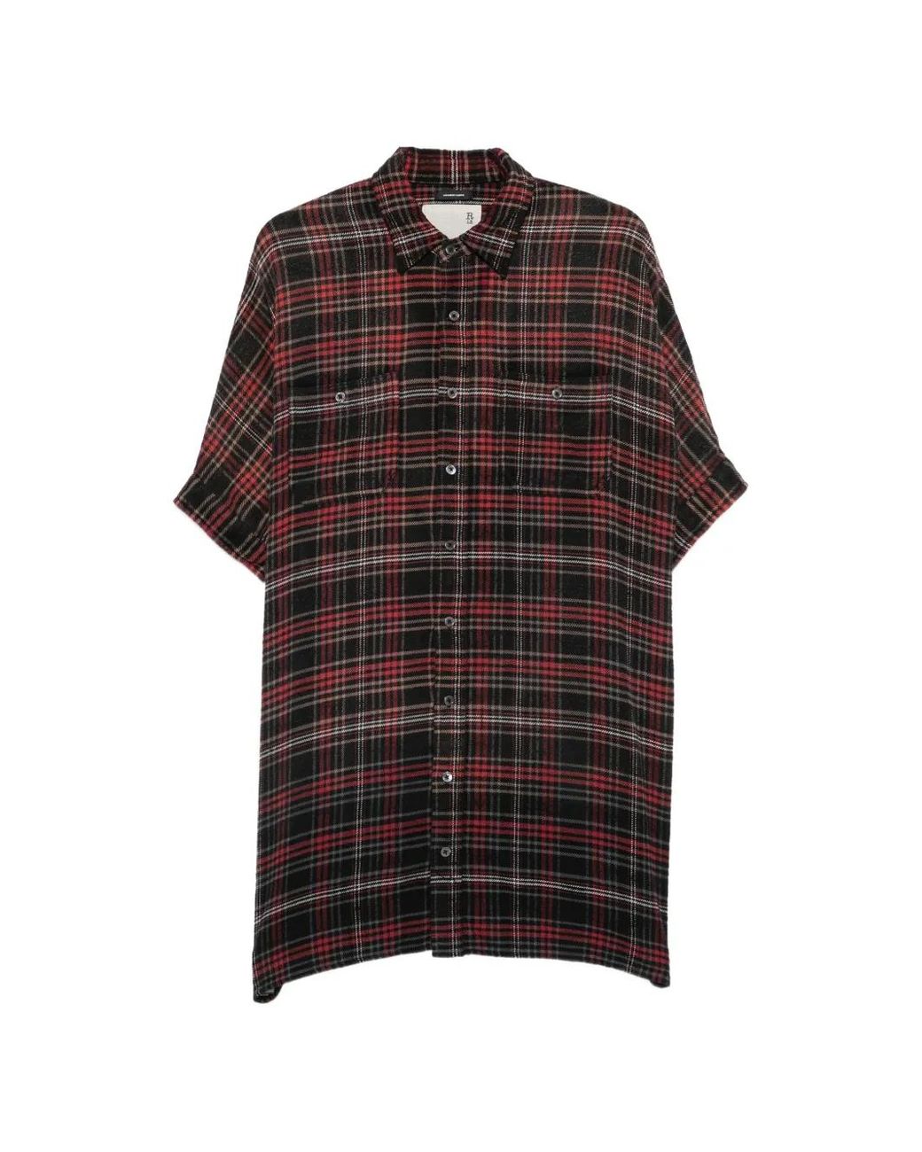R13 Brown Plaid Oversized Mini Shirtdress