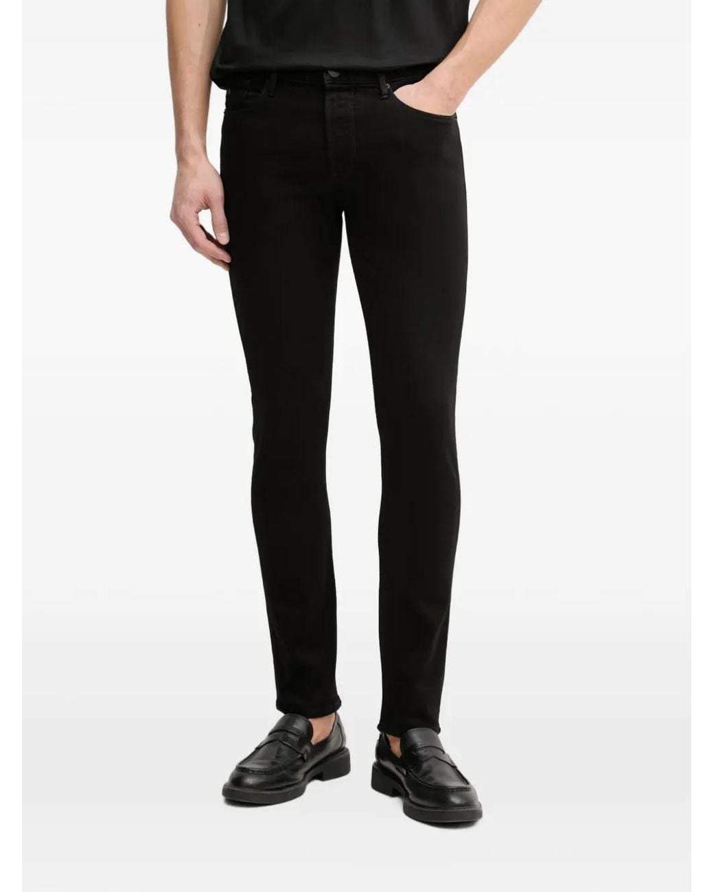 Emporio Armani Black Logo-Plaque Skinny Jeans for men