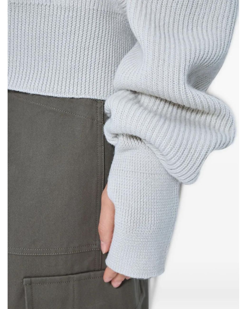 Rier Gray Ribbed-Knit Zip-Up Cardigan