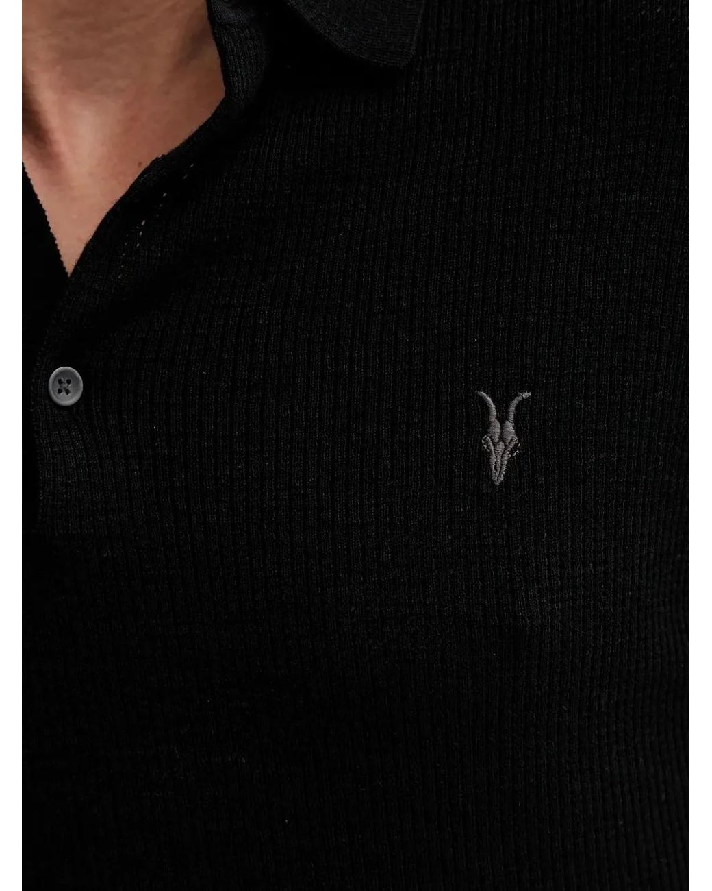 AllSaints Black Knitted Cotton Polo Shirt for men