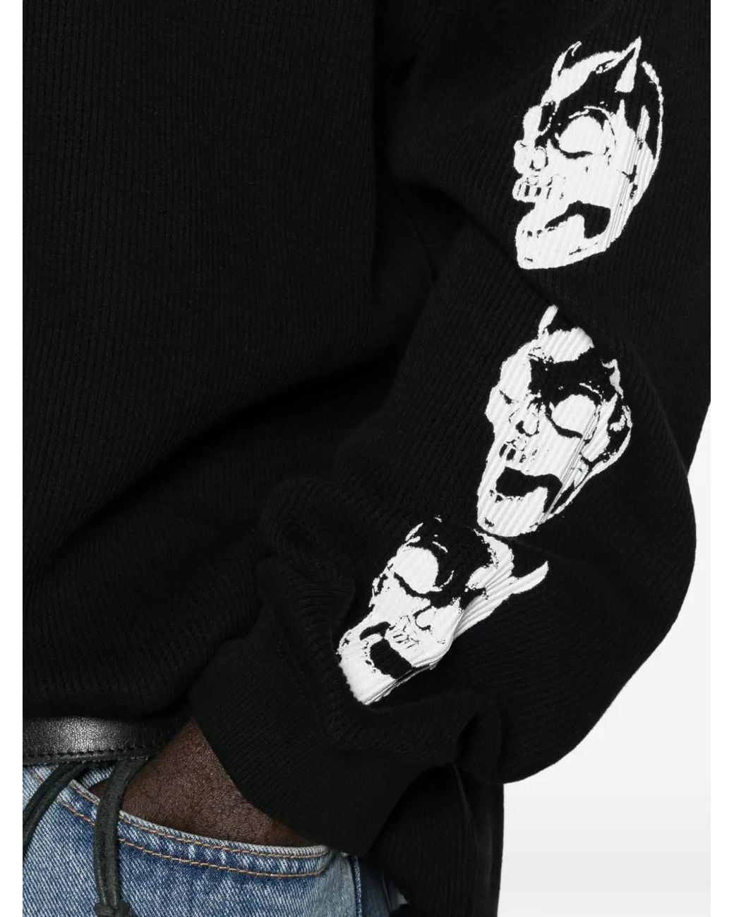 THUG CLUB Black Logo-Print Skull-Print Sweatshirt for men
