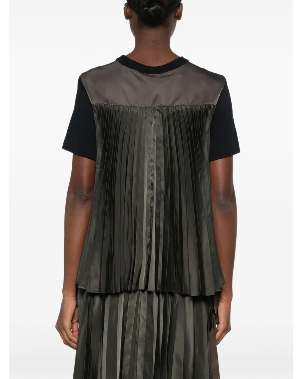 Sacai Black T-Shirt À Design Plissé