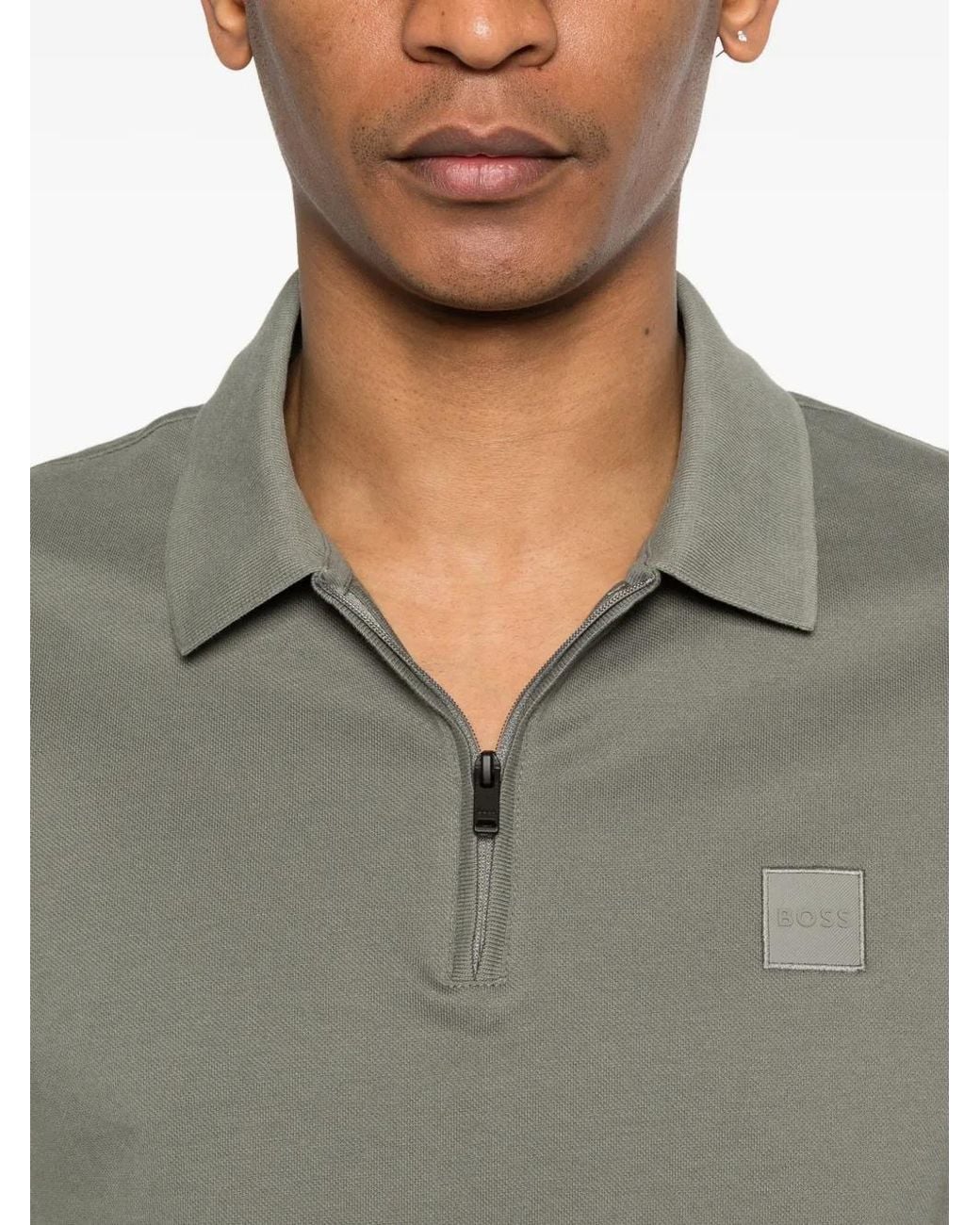 Boss Gray Polo En Coton Stretch À Patch Logo for men