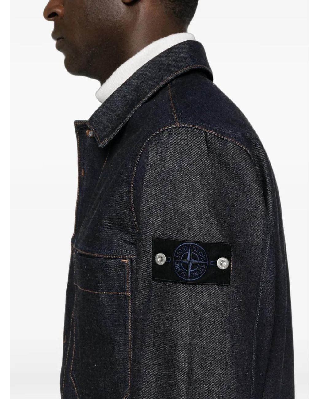 Stone Island Black Compass-Badge Denim Jacket for men