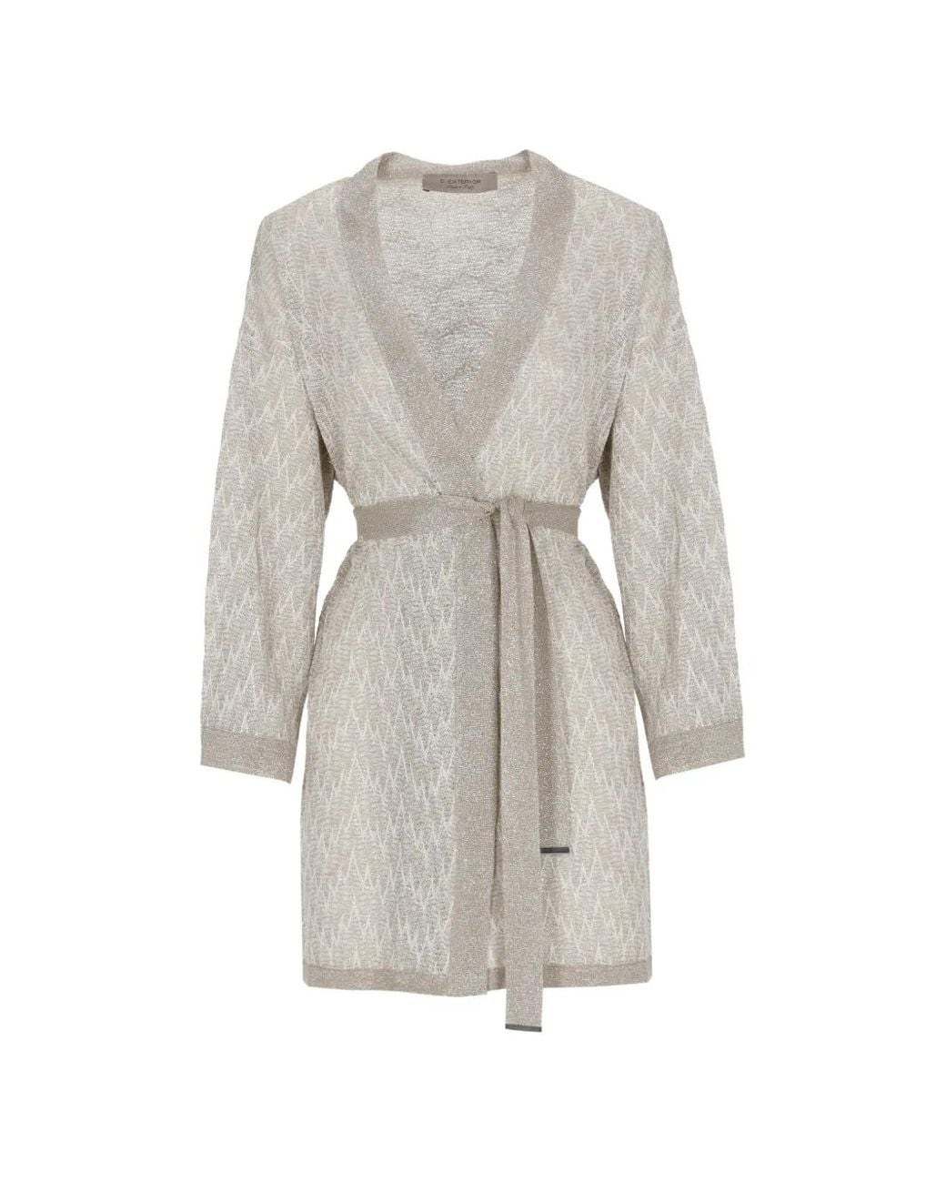 D.exterior White Metallic-Thread Belted Cardigan