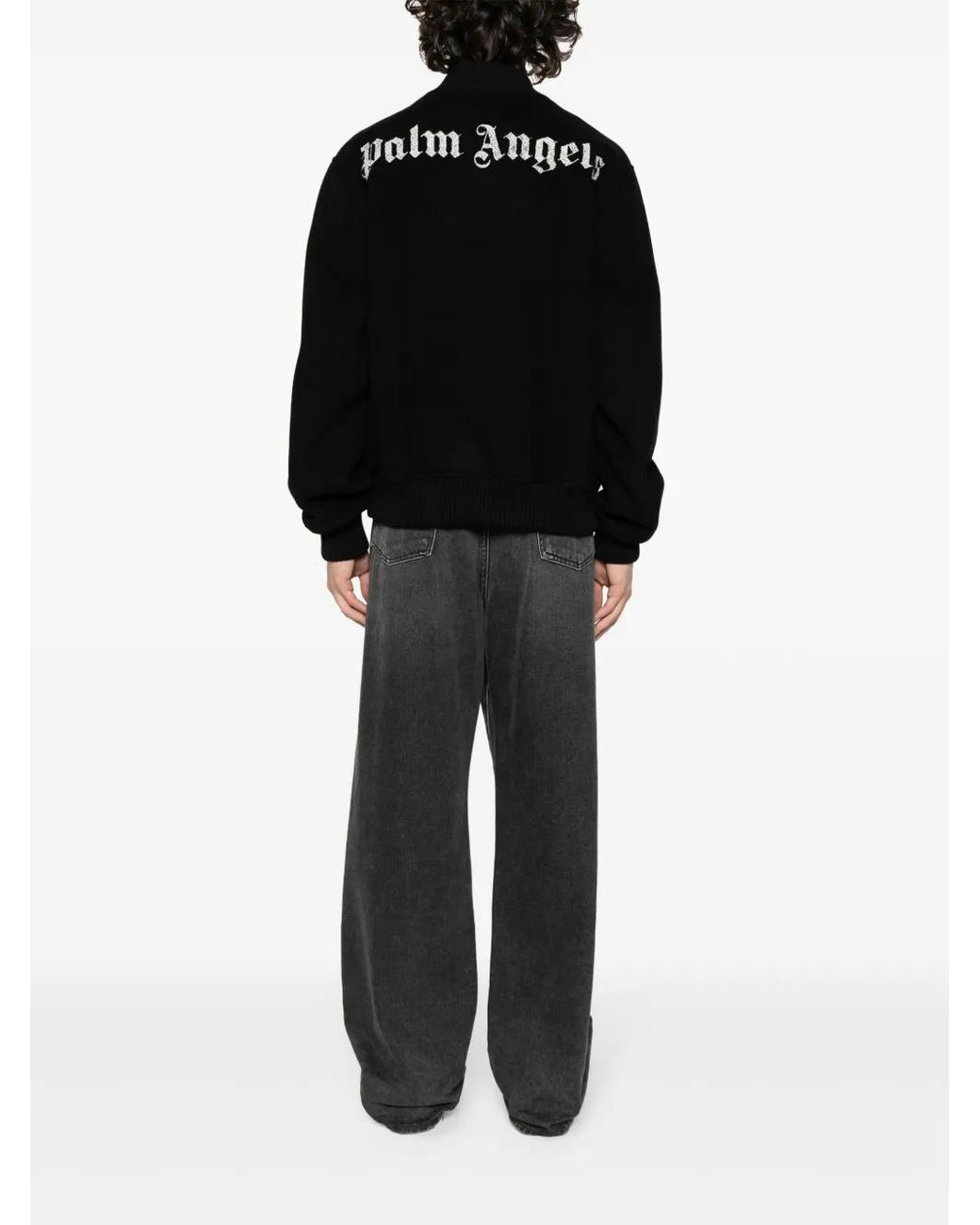 Palm Angels Black Monogram-Embroidered Bomber Jacket for men