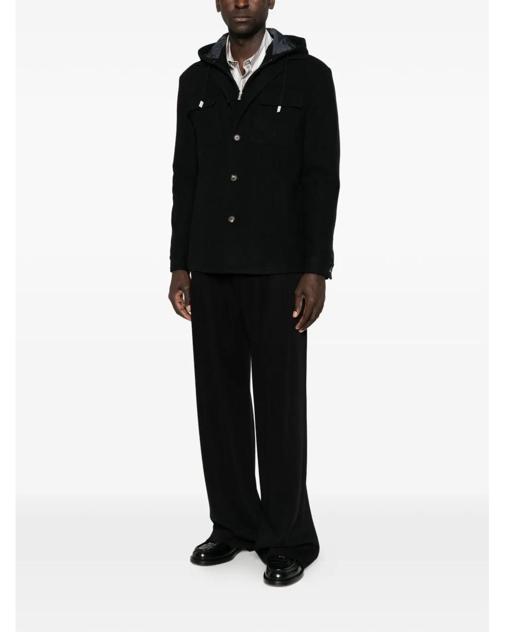 Eleventy Black Hooded Wool Jacket for men