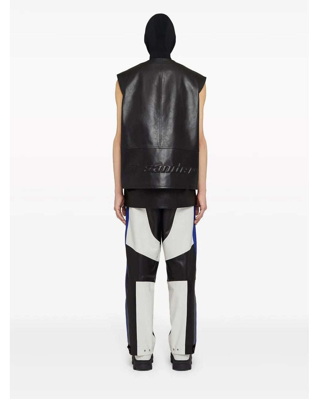 Jil Sander Black Logo-Embossed Zip-Up Leather Gilet for men