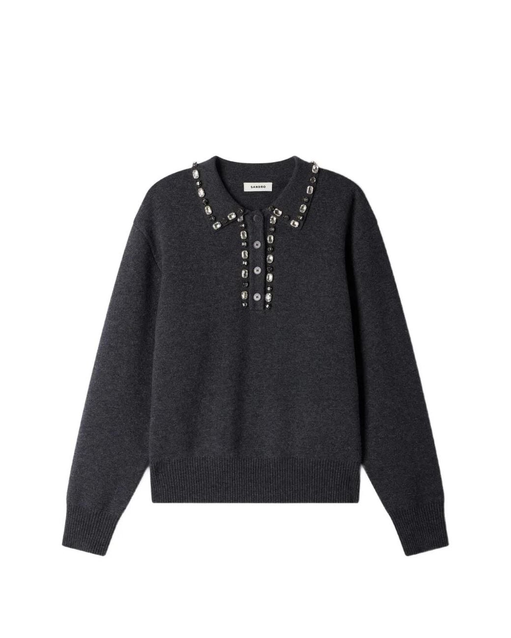 Sandro Blue Crystal-Embellished Polo Sweater