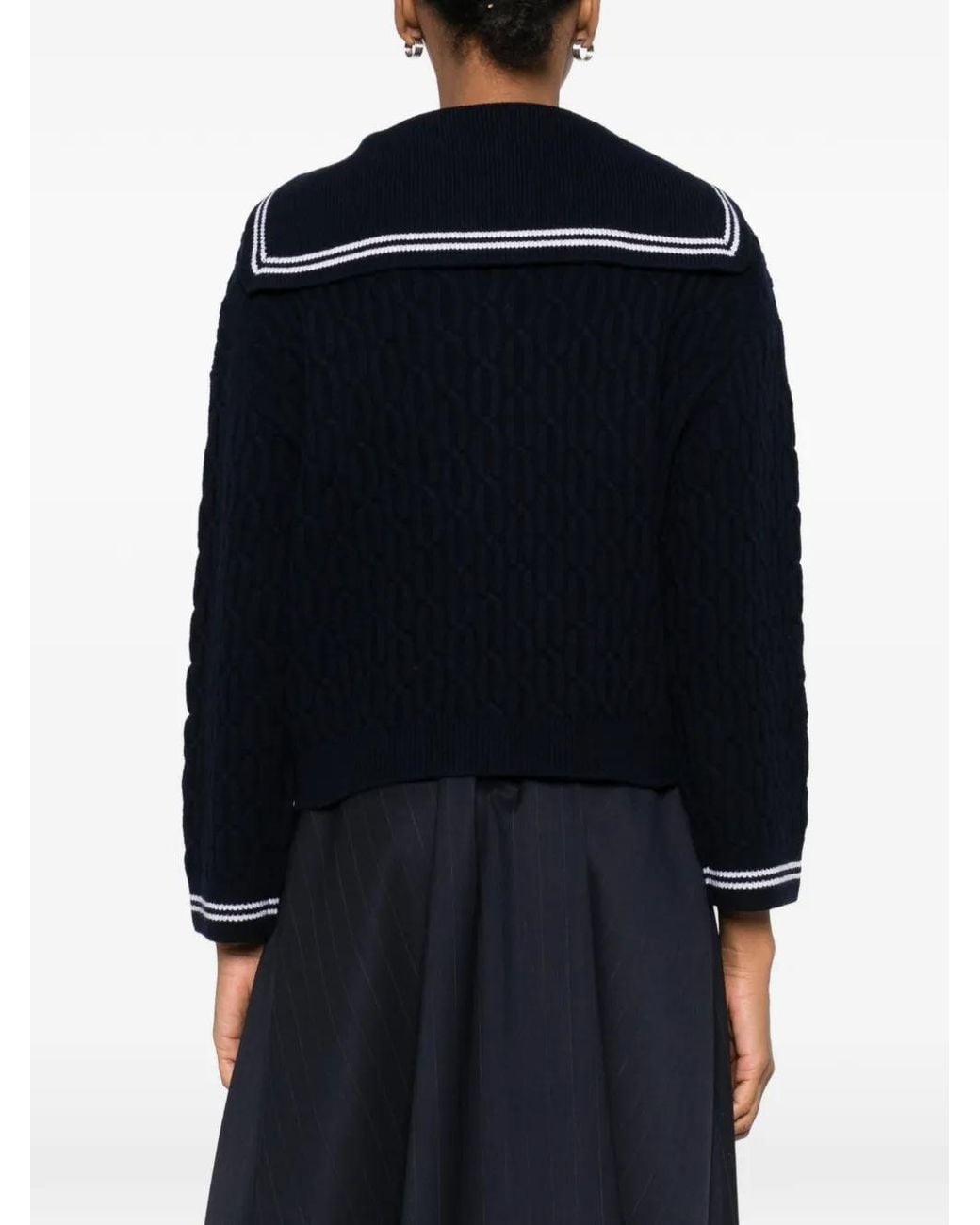 Maje Blue Cable-Knit Boat Neck Cardigan