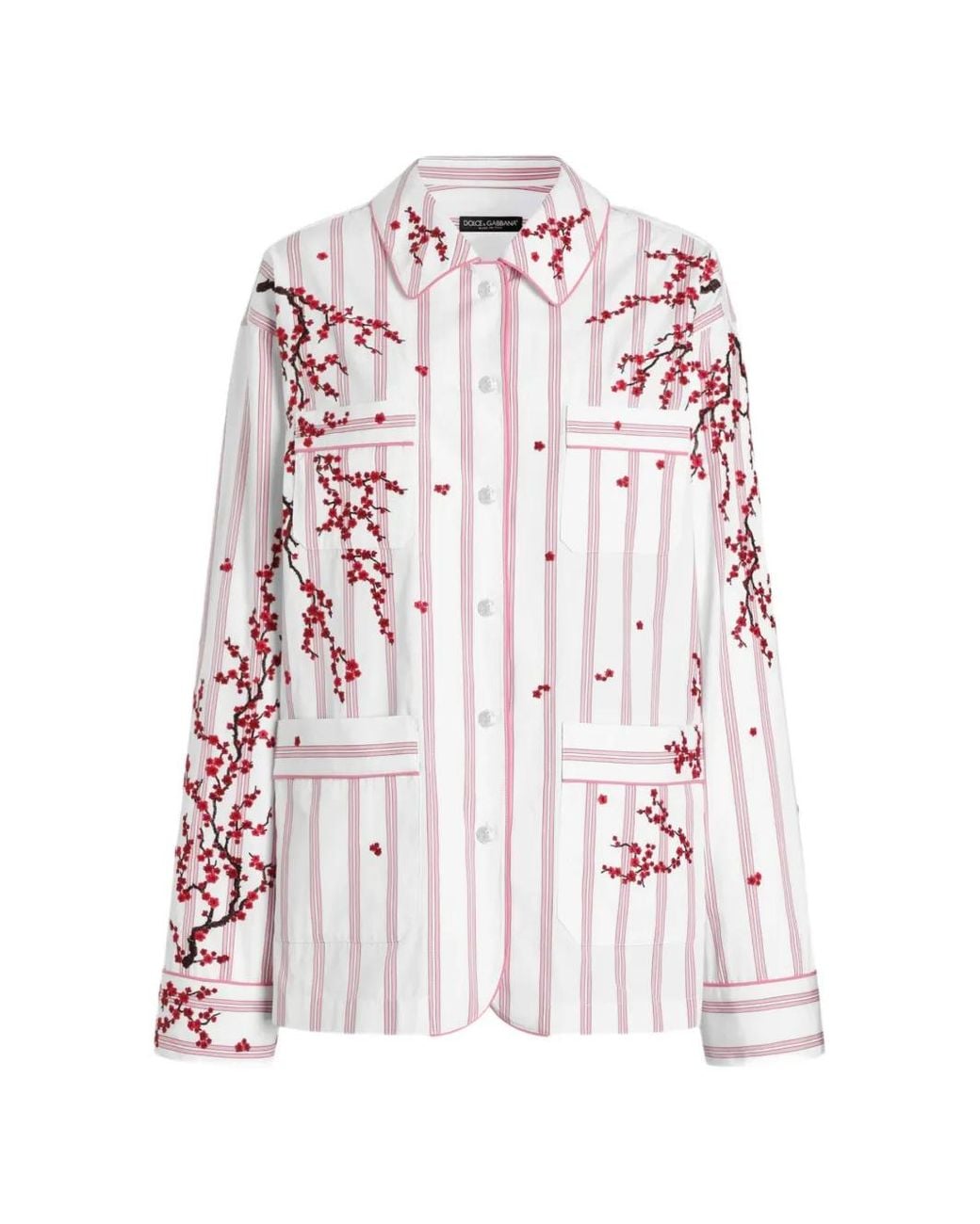 Dolce & Gabbana White Vanity Shirt With Flower Embroidery