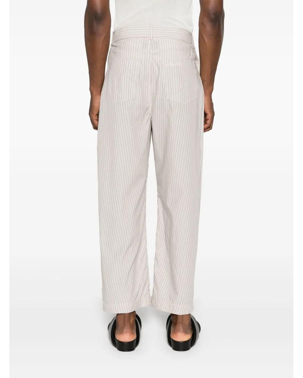 Nanushka White Ferre Pinstriped Belted Trousers for men