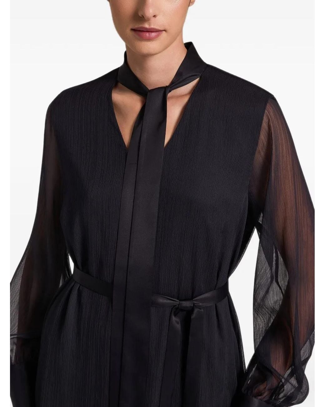 Peserico Black Tie-Neck Belted Midi Dress