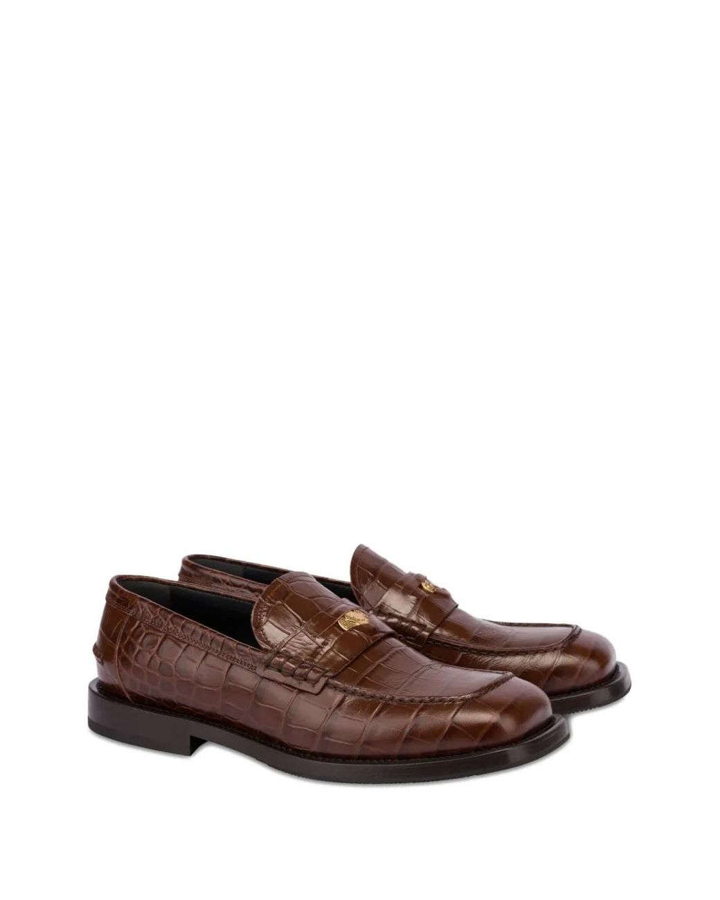 Moschino Brown Croc-Embossed Loafers