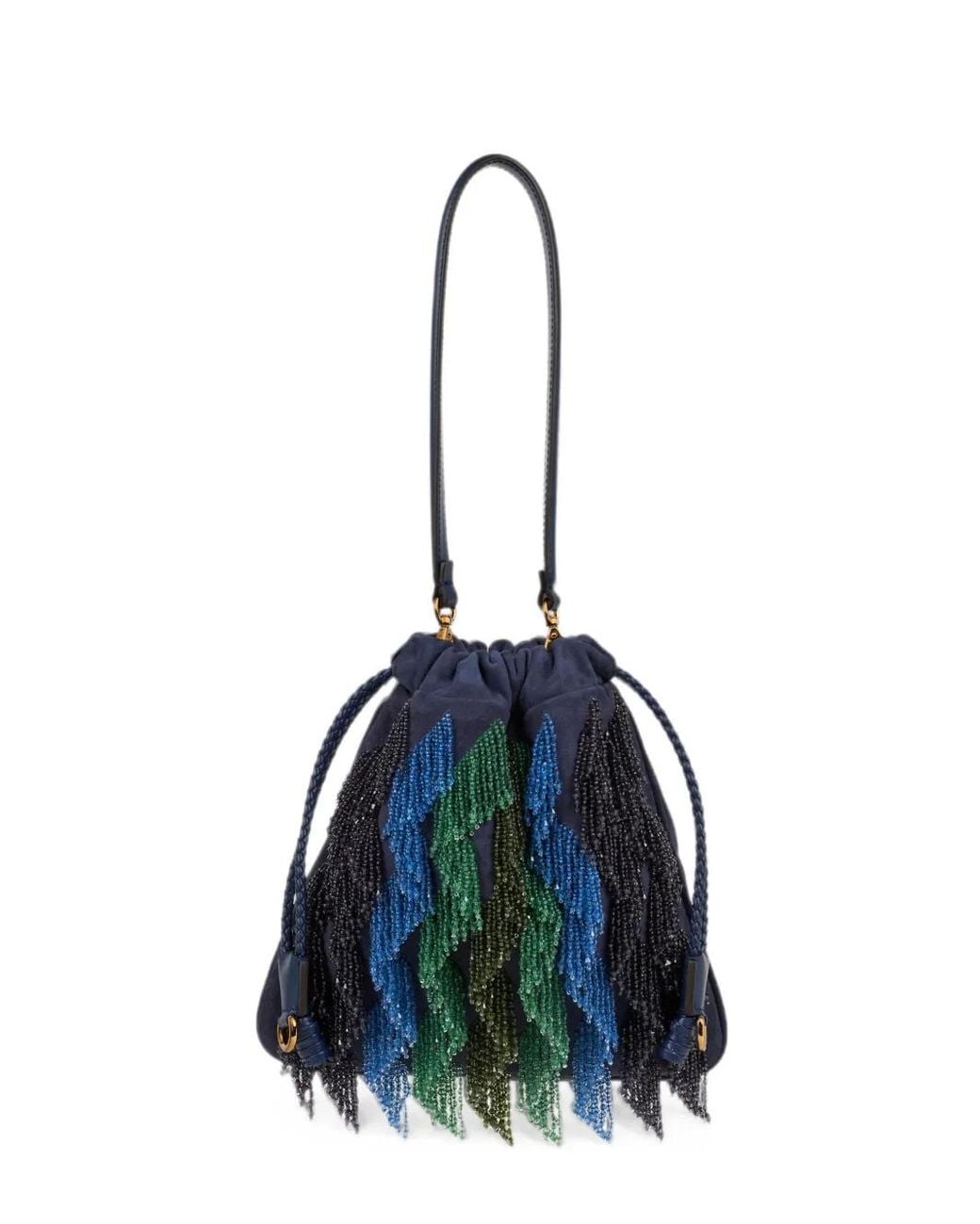 Etro Blue Small Suede Kalispera Bag With Multicoloured Beads