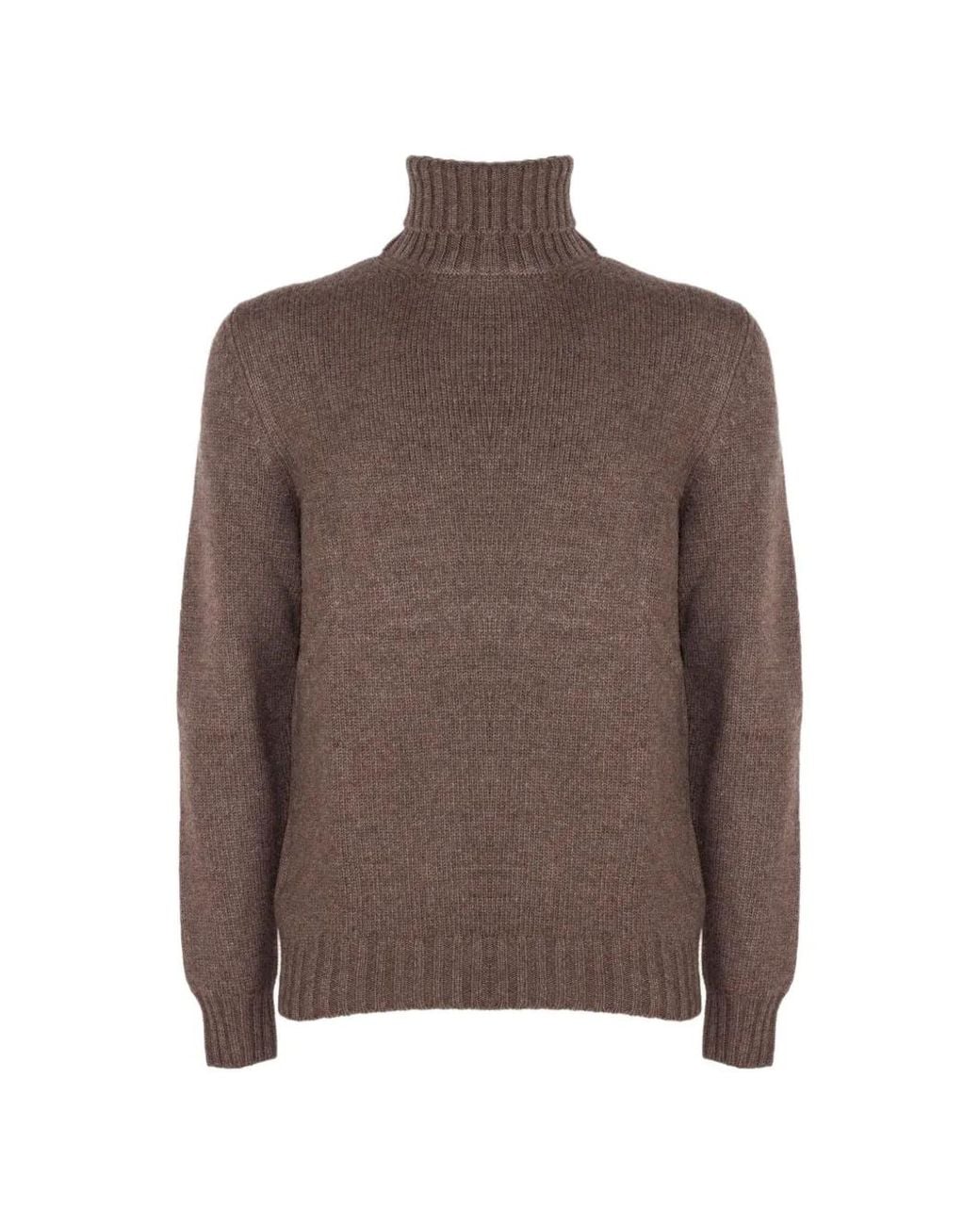 Fedeli Brown Roll-Neck Stockinette-Stitch Sweater for men