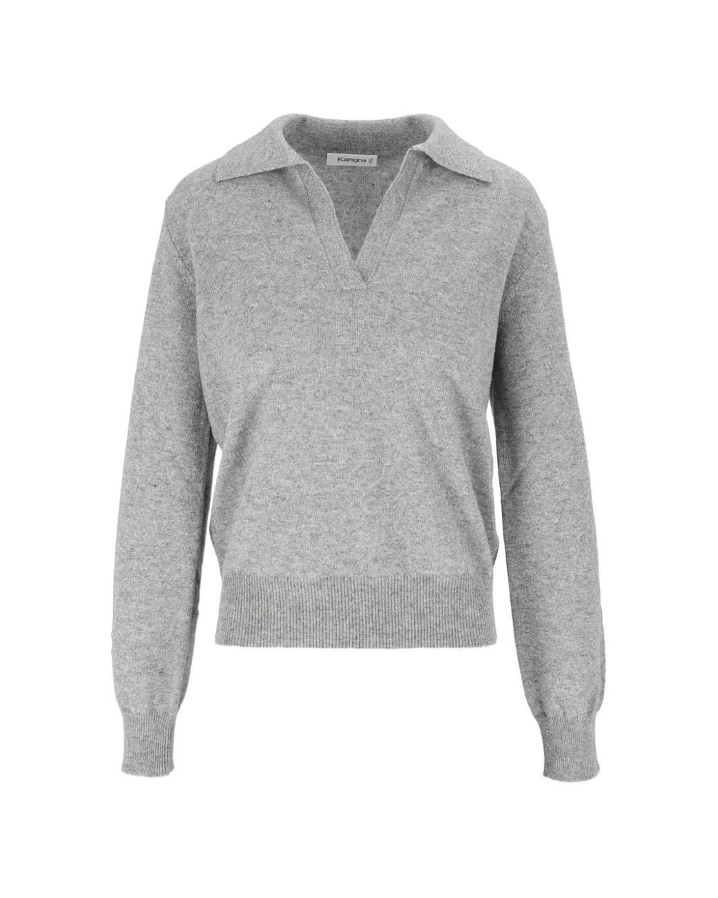 Kangra Gray Open-Collar Long-Sleeve Sweater