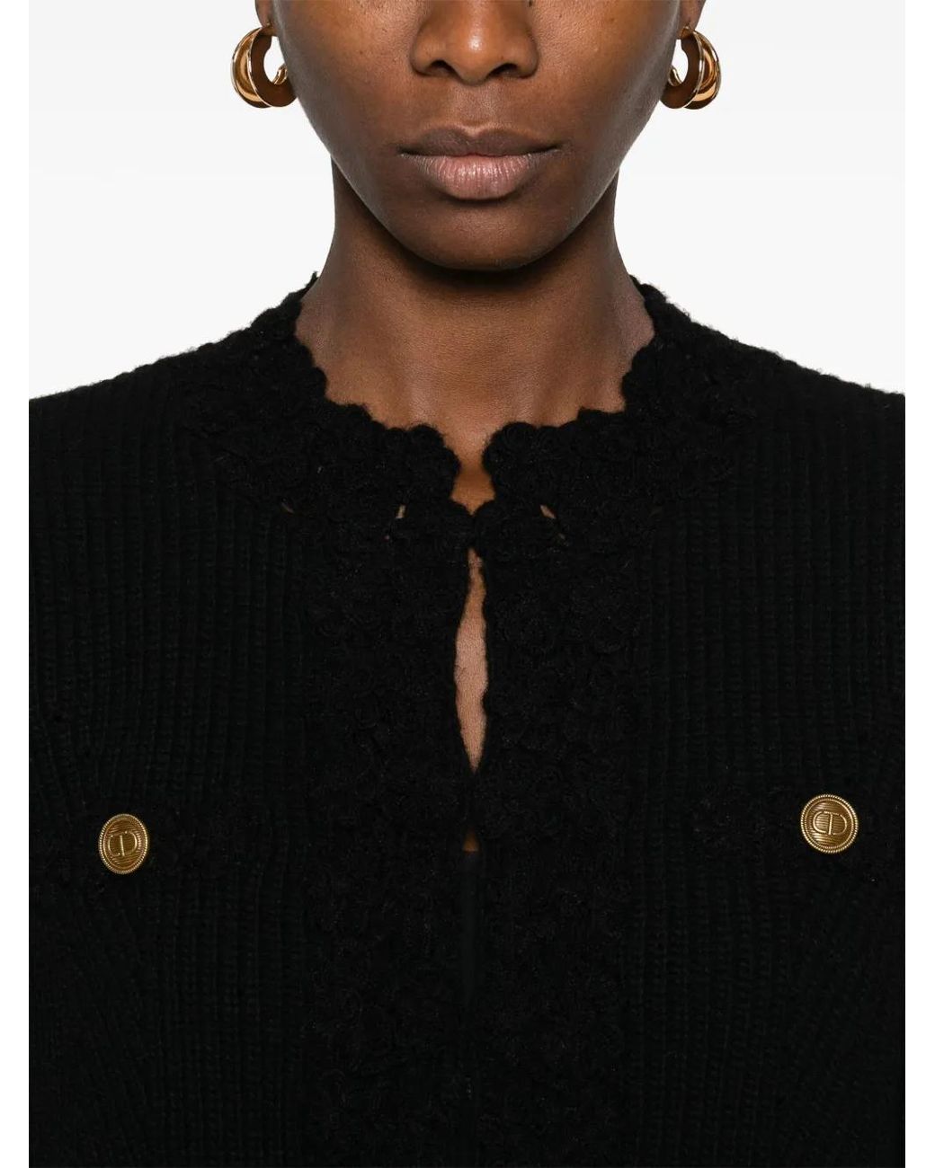 Twinset Black Crochet-Trim Cardigan