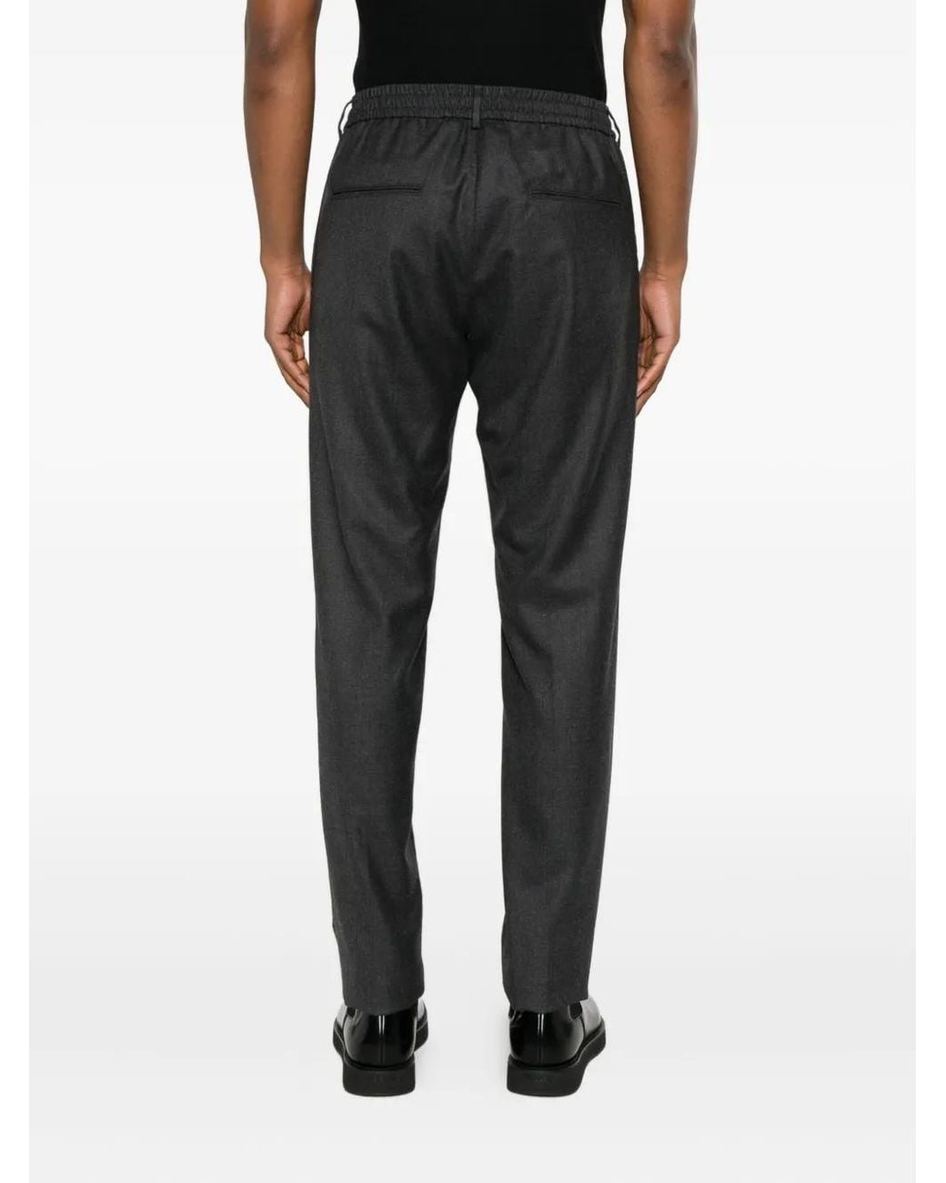 Tagliatore Black Drawstring Pleated Trousers for men