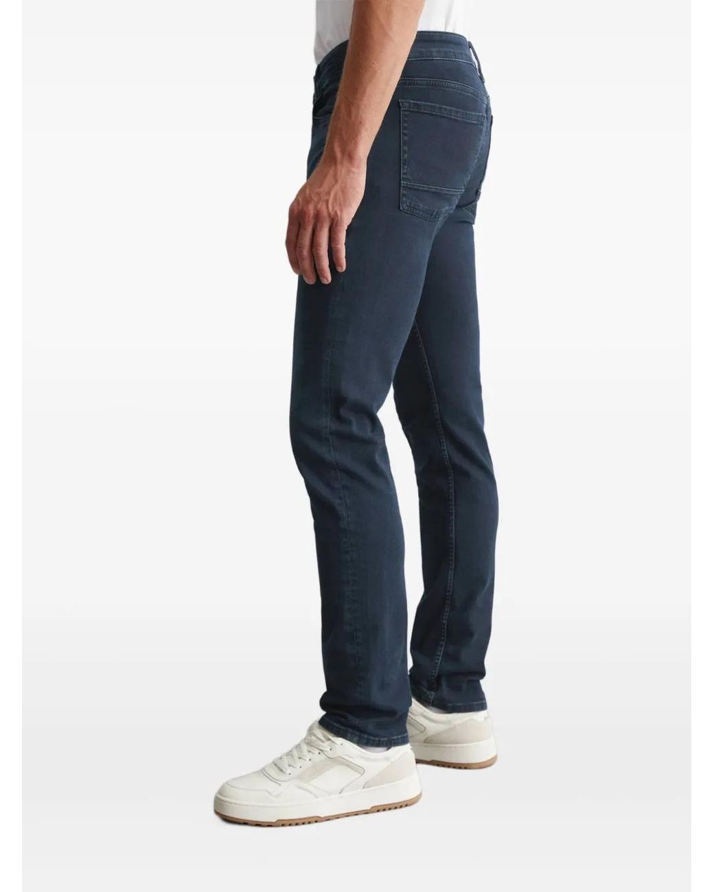 Marc O' Polo Blue Belt-Loops Leather-Patch Jeans for men