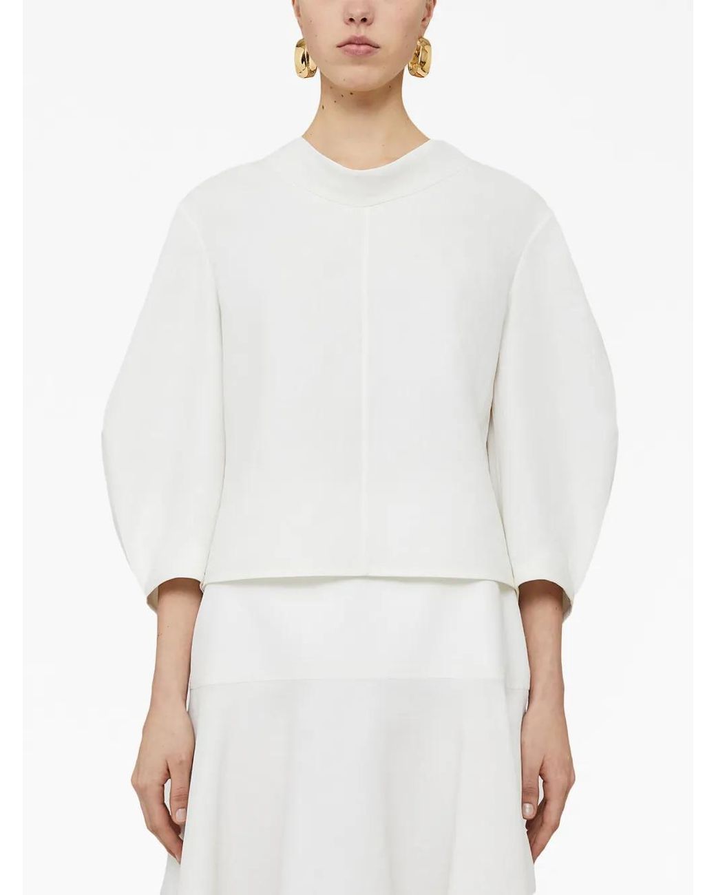 Jil Sander White Draped-Neck Linen Blouse