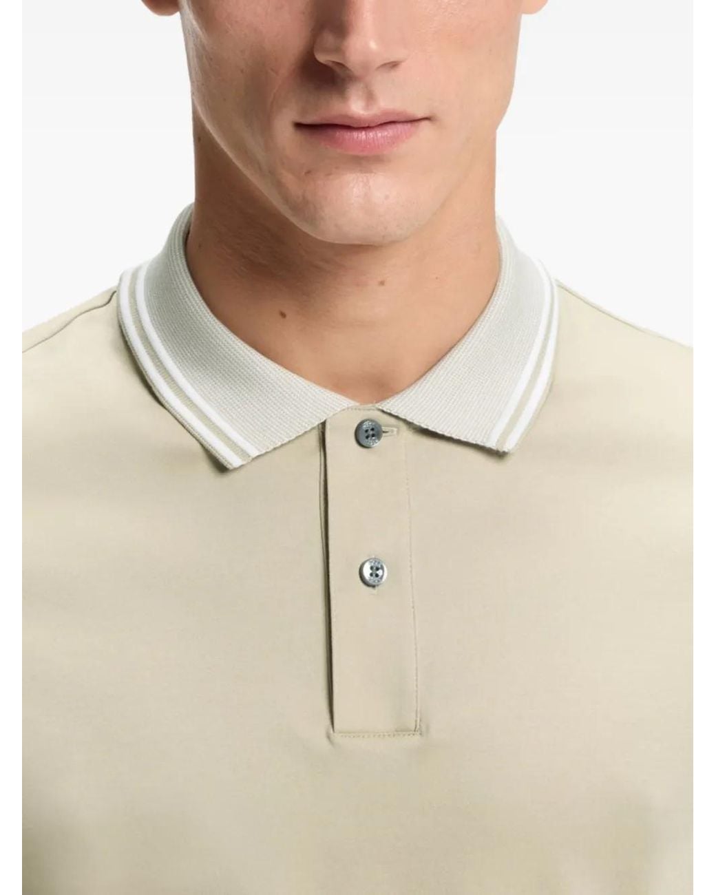 Boss Natural Stripe-Trim Slim-Fit Polo Shirt for men