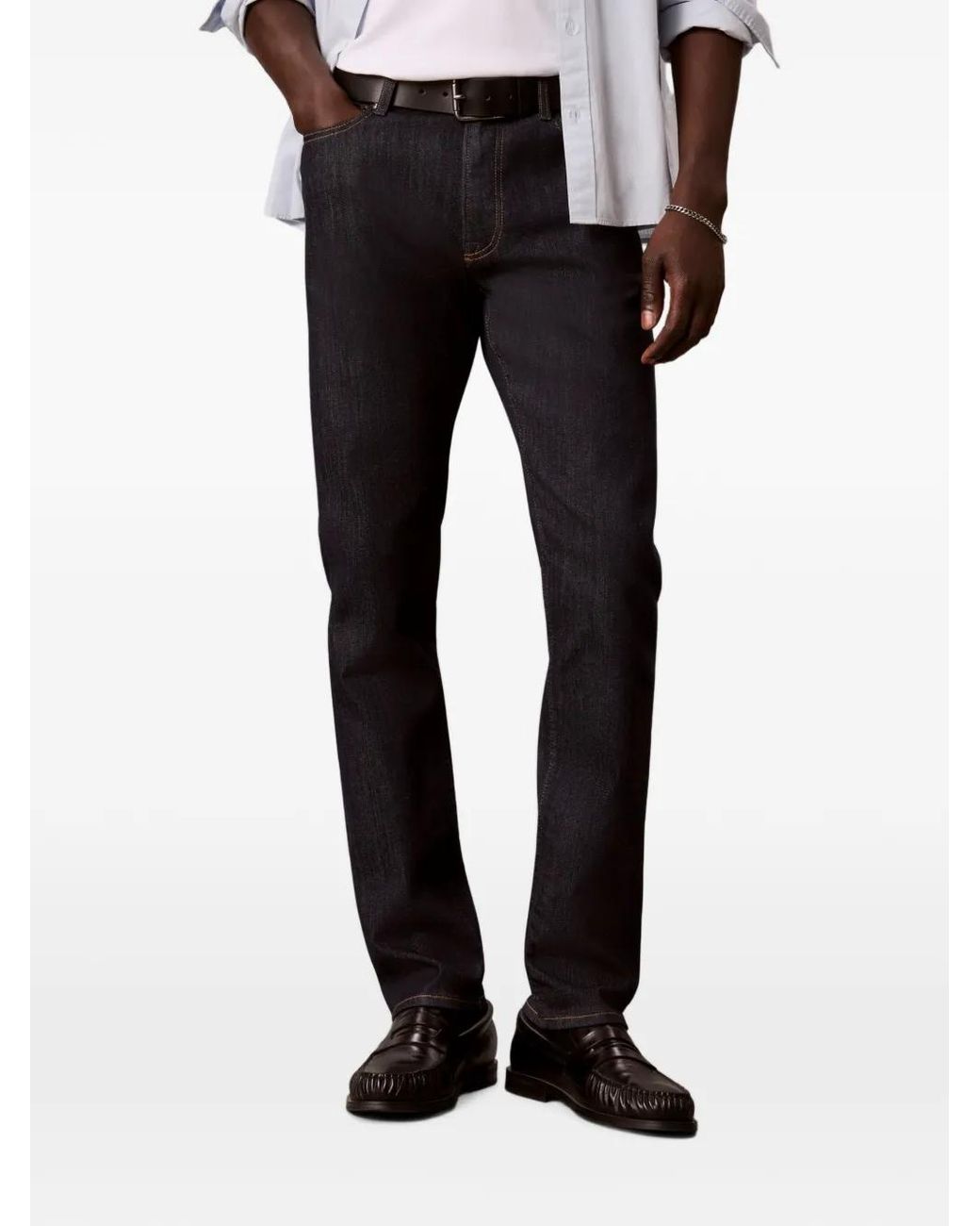 Calvin Klein Blue Logo-Patch Straight-Leg Jeans for men