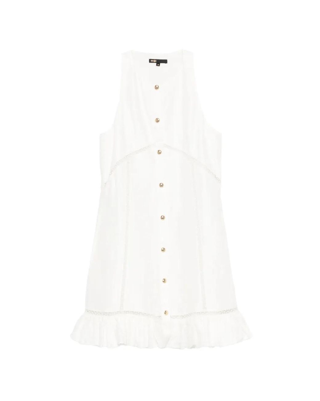 Maje White Embroidered Linen-Blend Dress