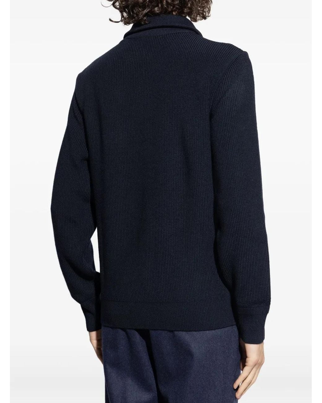 Paul & Shark Blue Shark Tag Tech Wool Half Zip Sweater for men